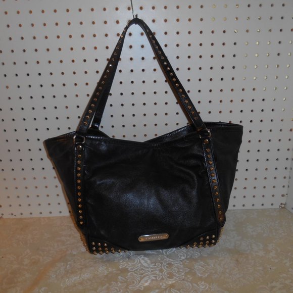 BURBERRY BRASS STUDDED BLK LEATHER SATCHEL HANDBAG - Picture 2 of 8